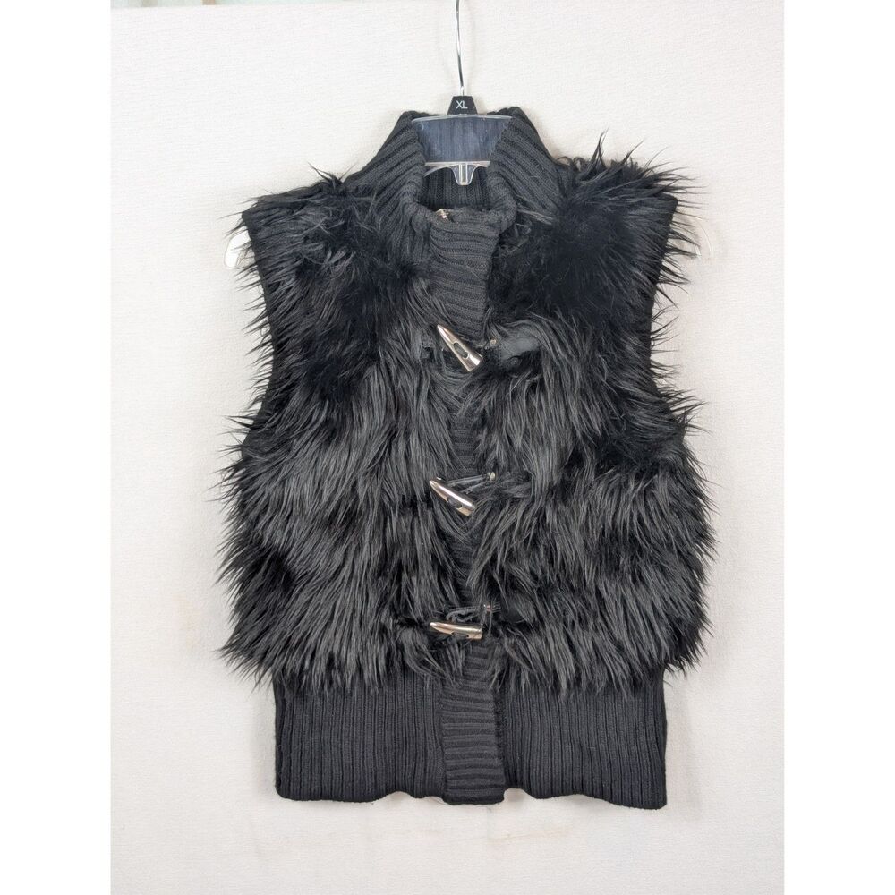 Michael Michael Kors Faux Fur Vest Full Zip & Button Black Women's Size Small